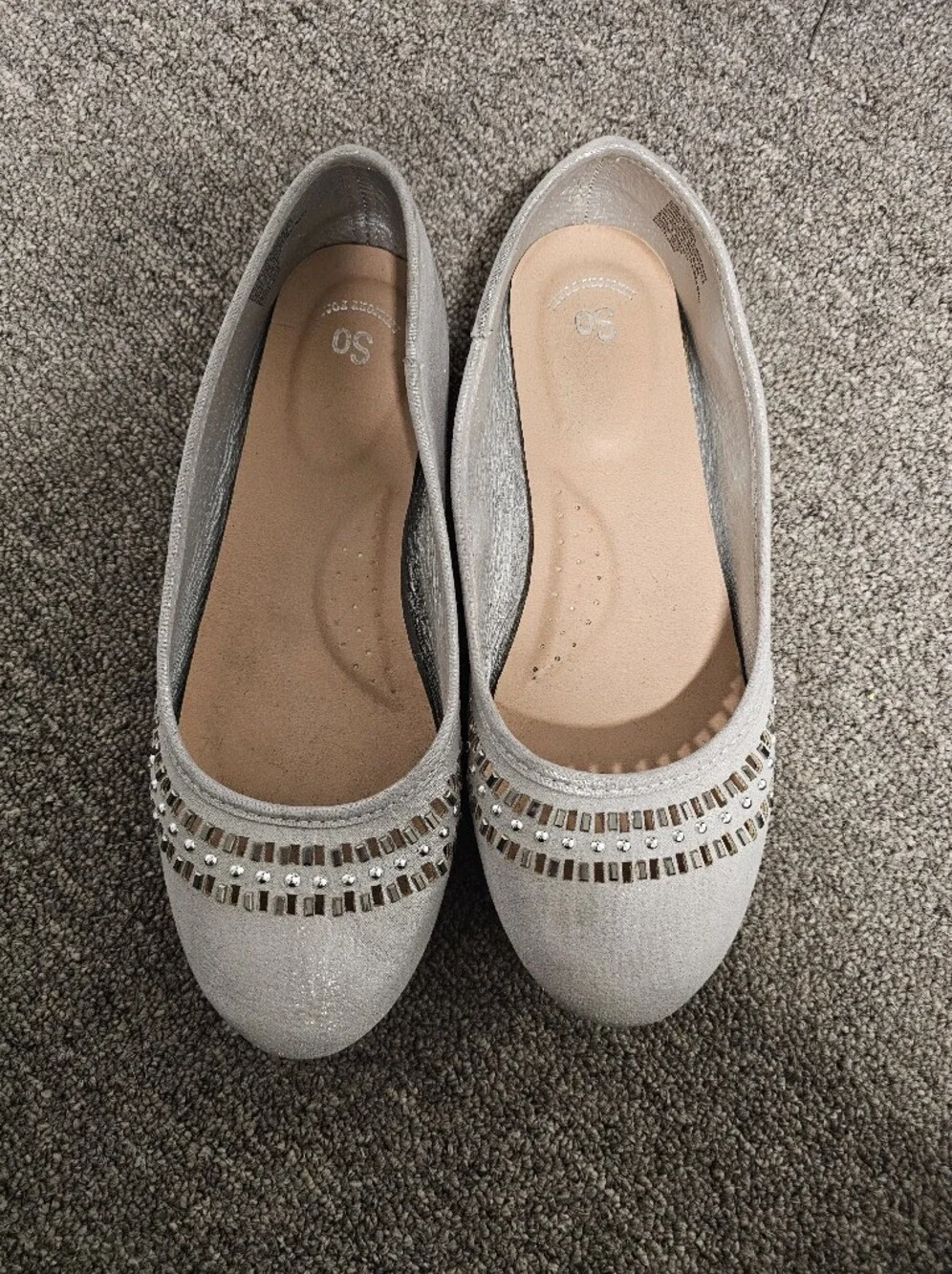 SO Silver Embellished Ballet Flats